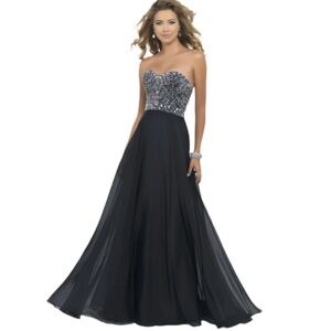 Blush Prom by Alexia 10003 Black Beaded Empire Waist Gown Size 4 NWT Chiffon